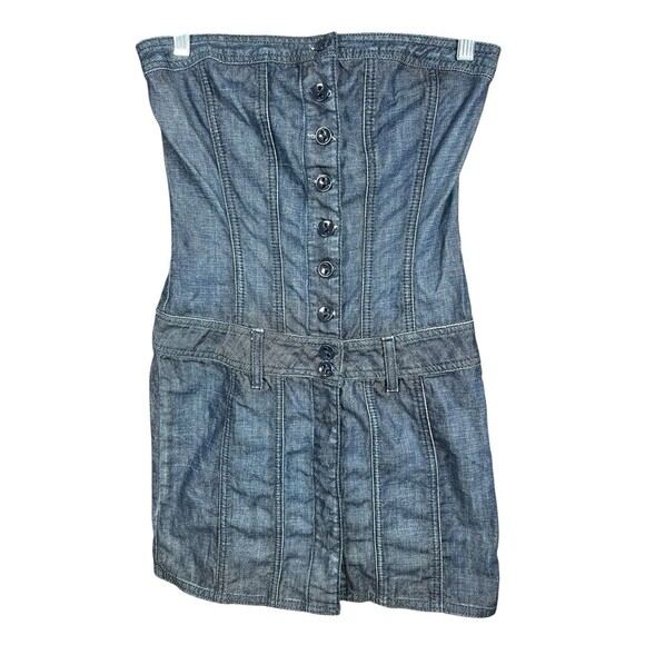 Guess‎ Jeans Strapless Denim Corset Mini Dress Button Front Y2K Vintage Small - Picture 1 of 12